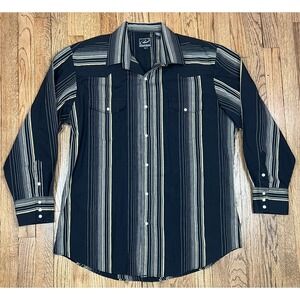 Vintage Roper Pearl Snap Western Shirt Metallic Striped Rockabilly Men's XL